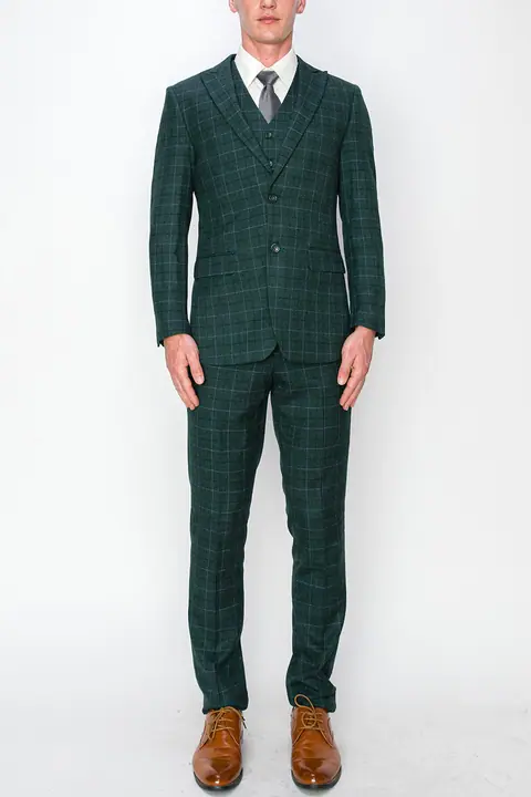 Forest Green 3 Piece Plaid Suit