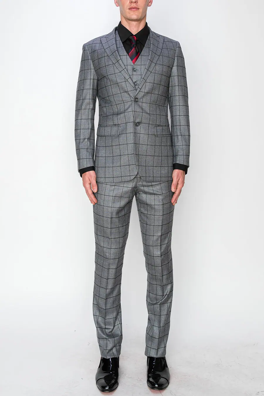 Grey 3 Piece Plaid Suit