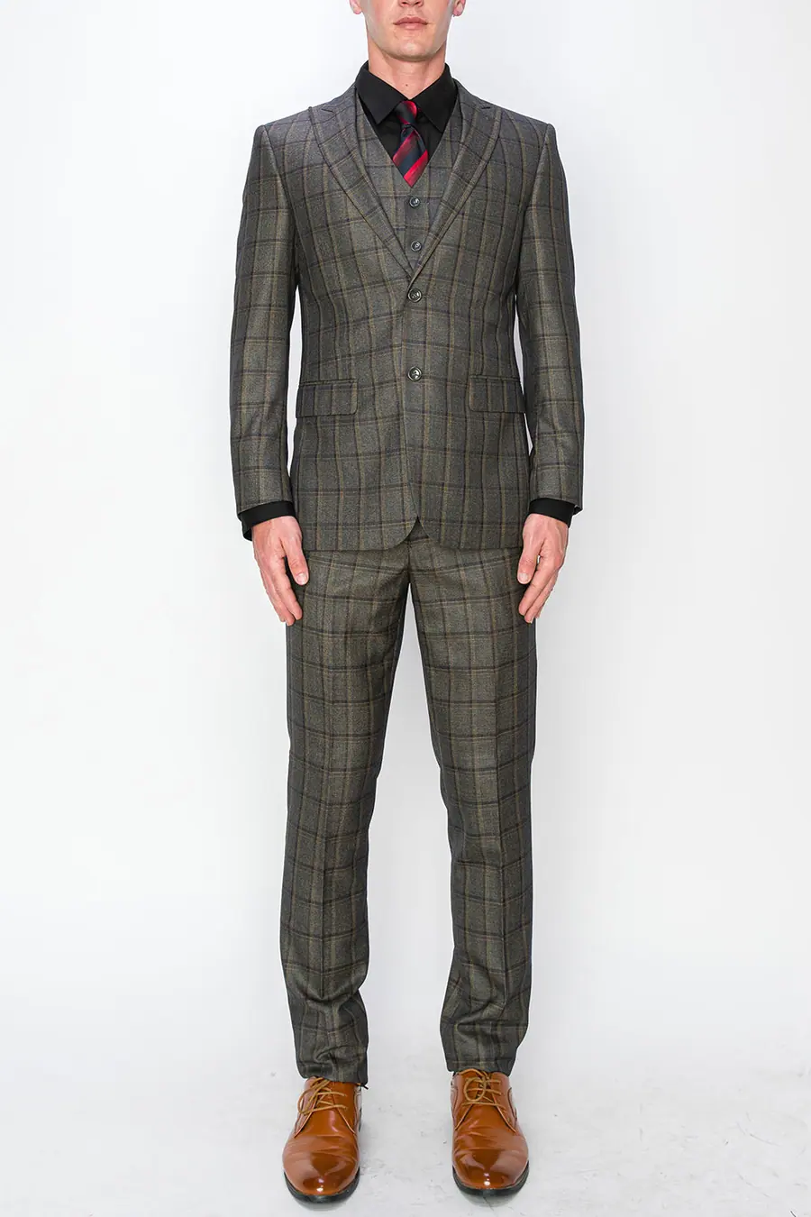 Beige 3 Piece Plaid Suit