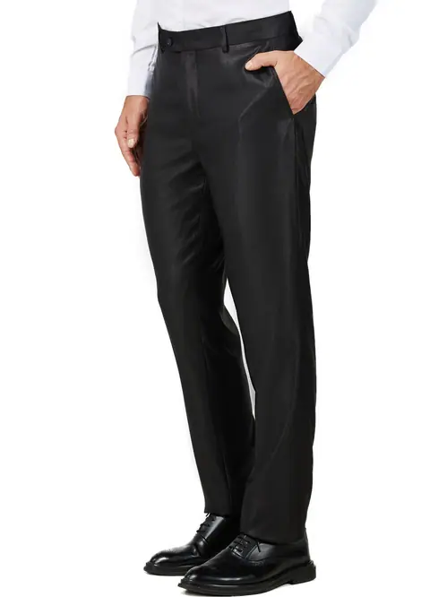 Shiny Black Slim Fit Dress Pants