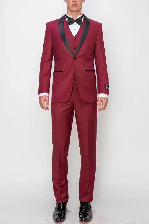 Burgundy 3 Piece Slim Fit Tuxedo
