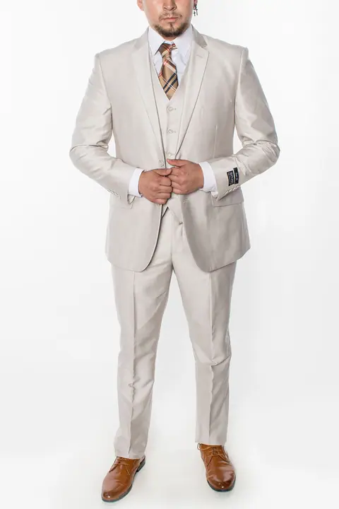 Beige 3 Piece Textured Suit