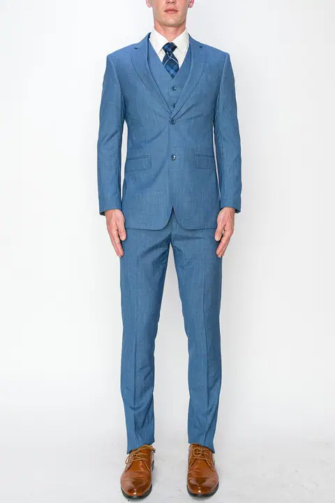 Blue 3 Piece Textured Suit