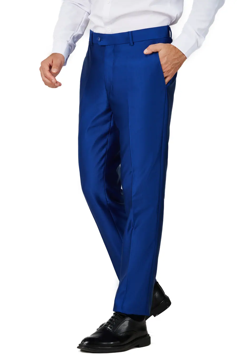 Shiny Blue Slim Fit Dress Pants