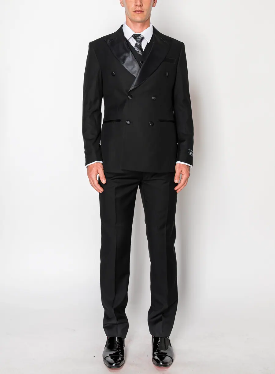 Black 3 Piece Slim Fit Double Breasted Tuxedo