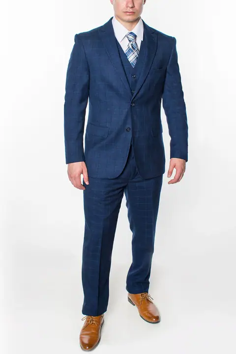 Navy 3 Piece Plaid Suit