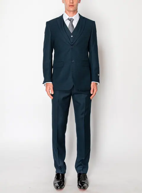Dark Teal 3 Piece Textured Suit