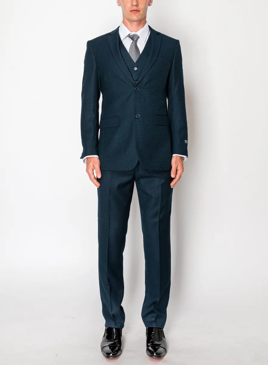 Dark Teal 3 Piece Textured Suit