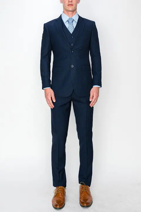 Navy 3 Piece Textured Suit