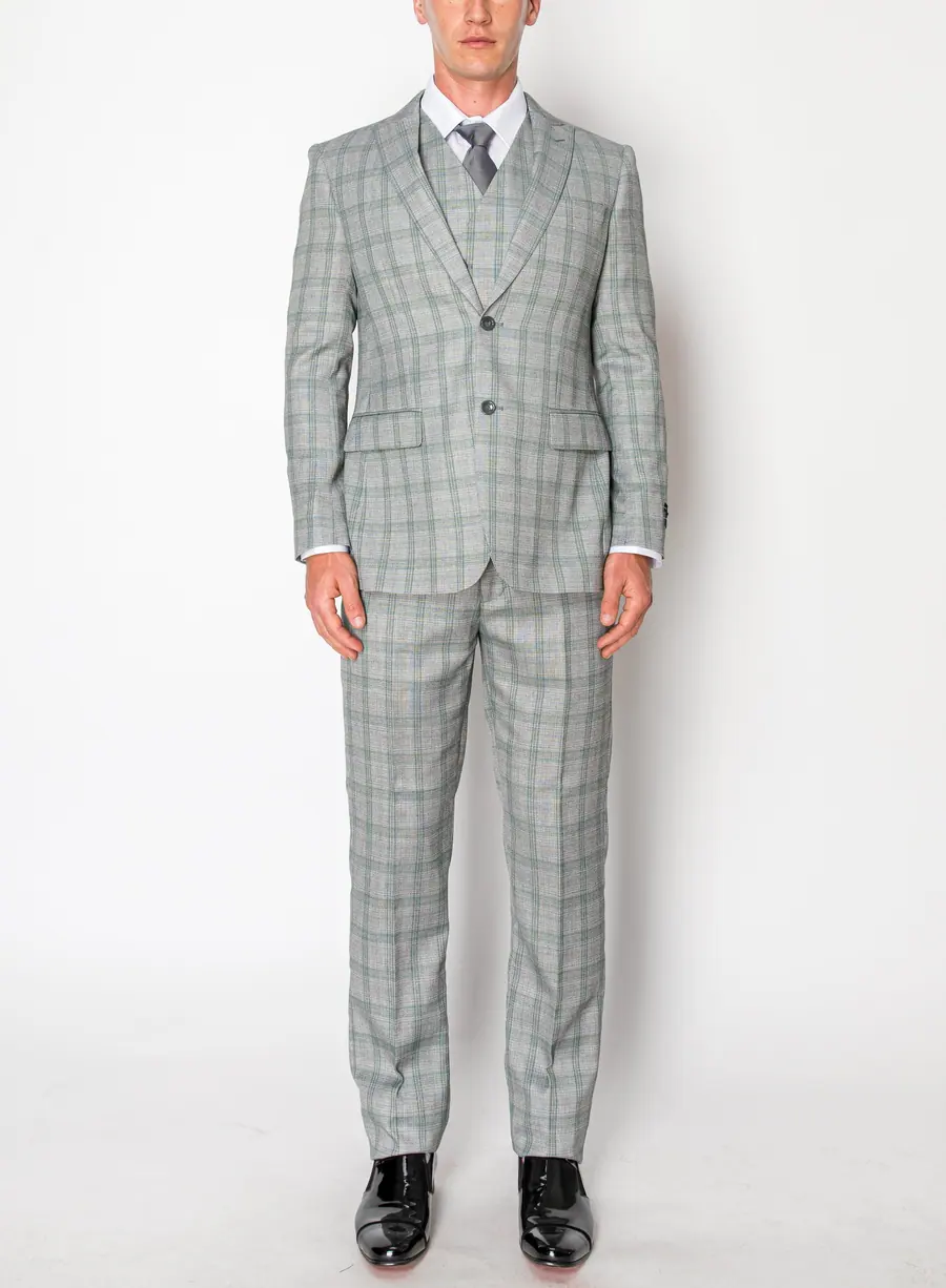 Grey 3 Piece Plaid Suit