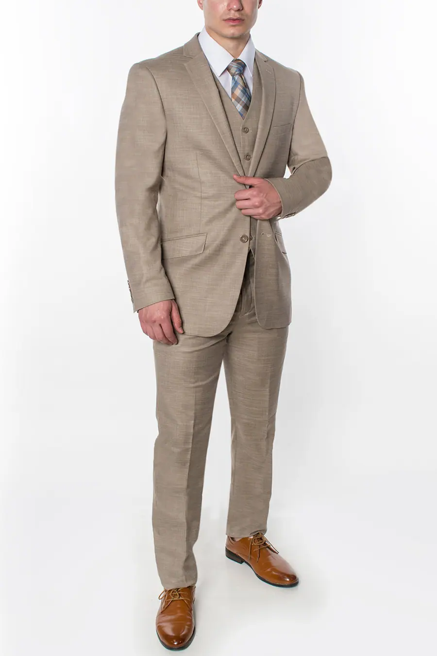 Beige 3 Piece Textured Suit