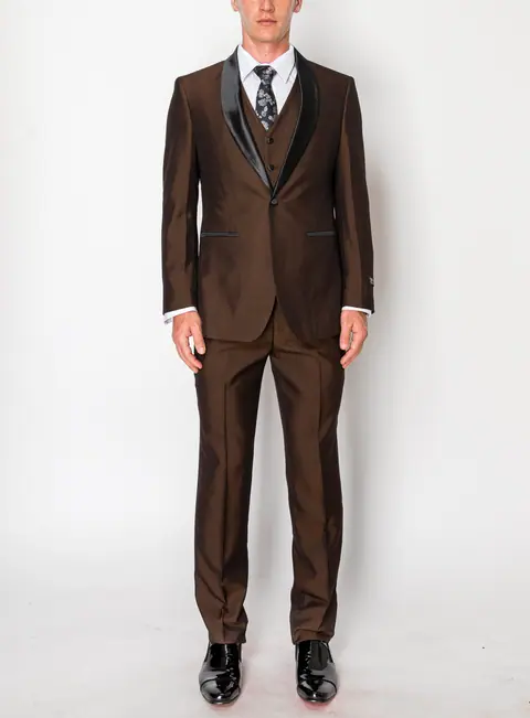 Shiny Brown 3 Piece Slim Fit Tuxedo