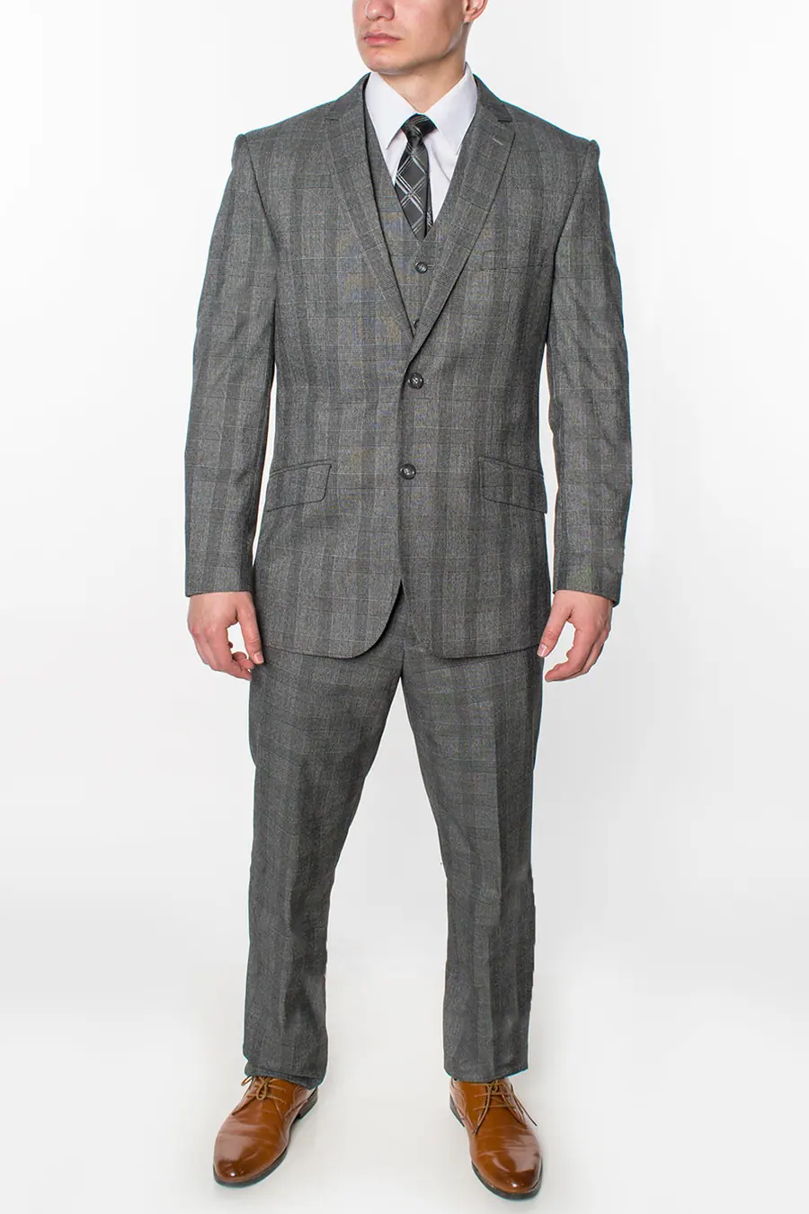 Grey 3 Piece Plaid Suit