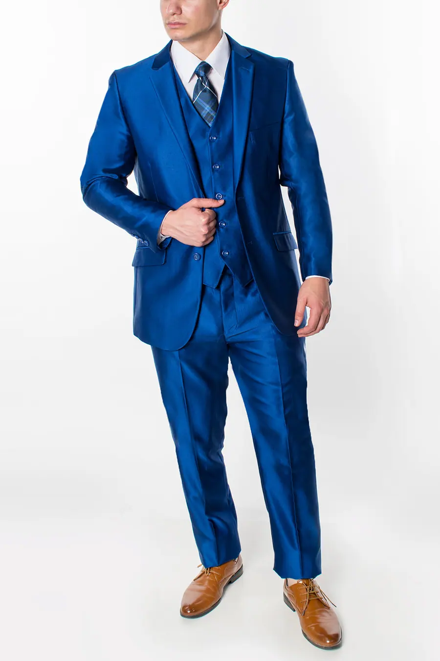 Shiny Blue 3 Piece Textured Suit