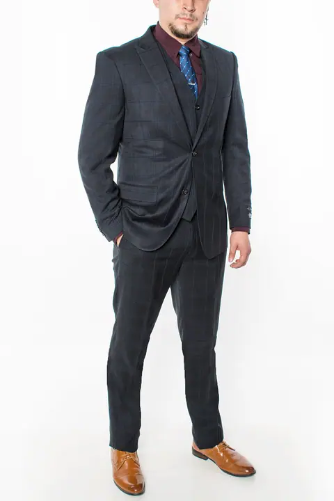 Black 3 Piece Plaid Suit