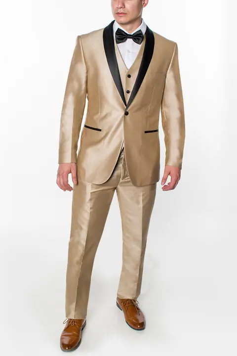 Shiny Beige 3 Piece Slim Fit Tuxedo