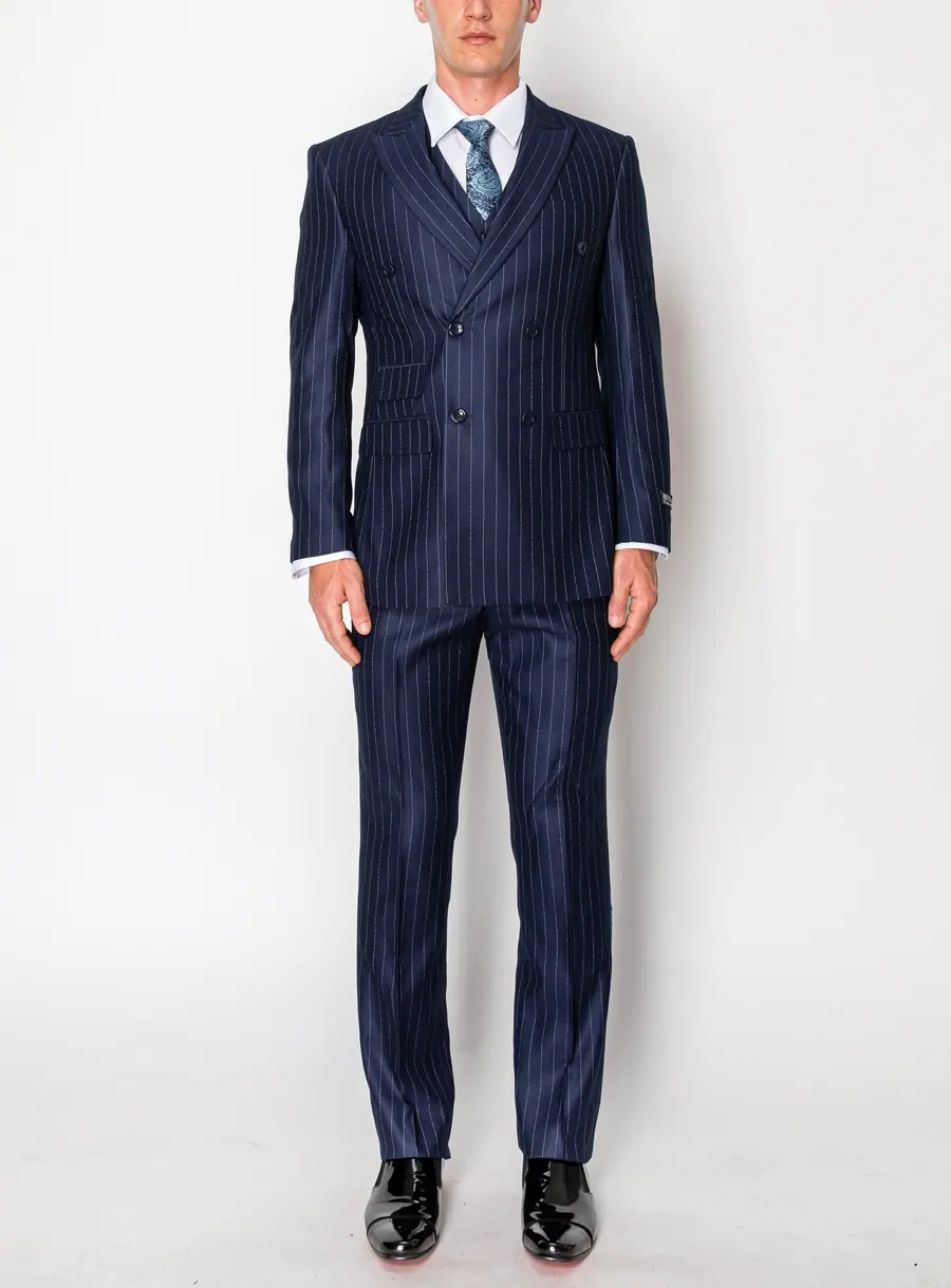 Navy 3 Piece Textured Suit