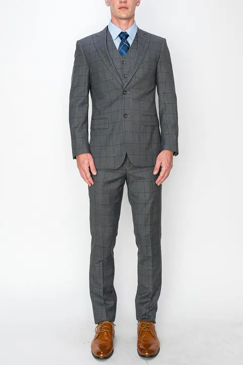 Charcoal 3 Piece Plaid Suit