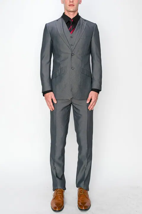 Grey 3 Piece Textured Suit