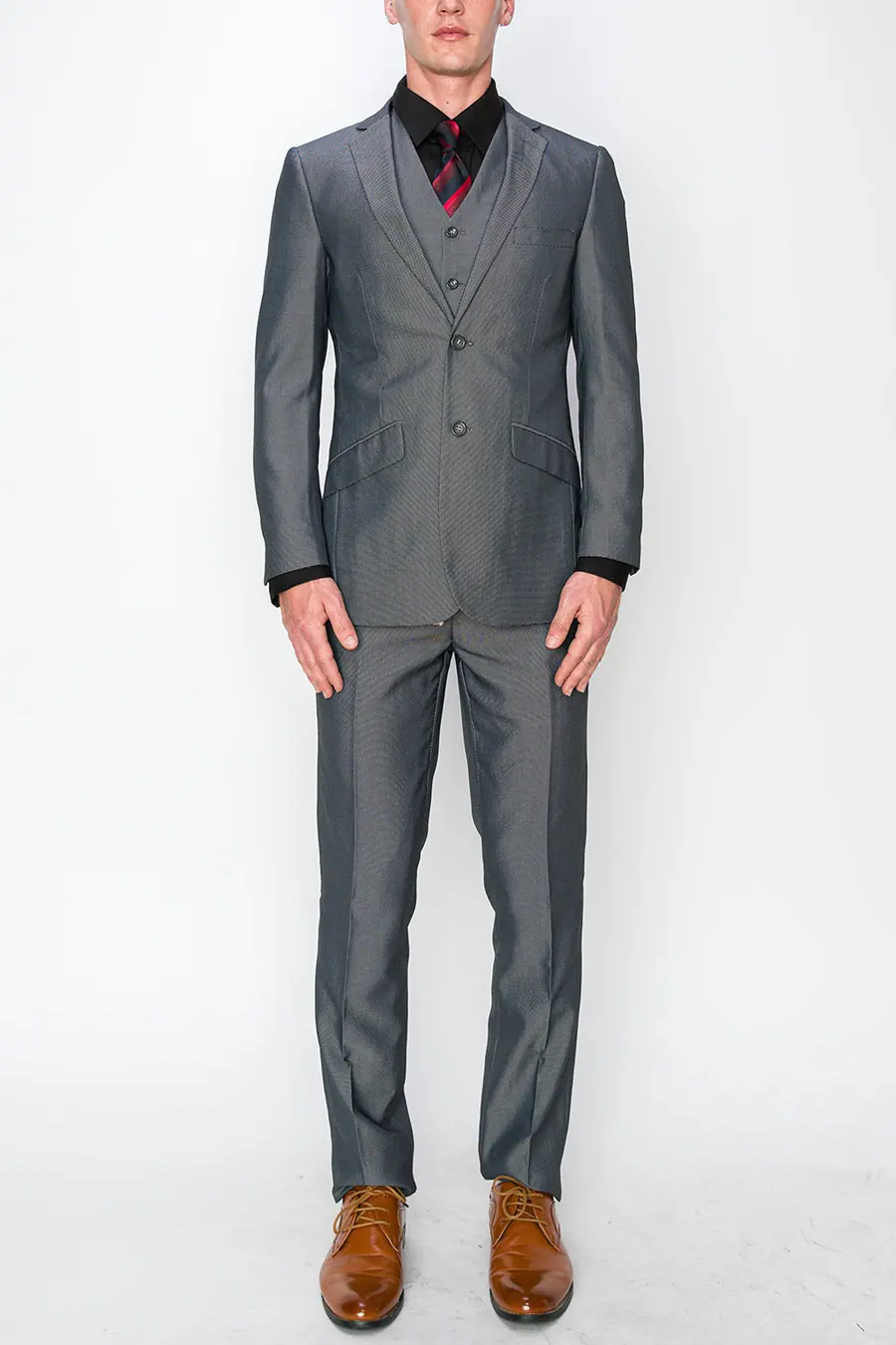 Grey 3 Piece Textured Suit