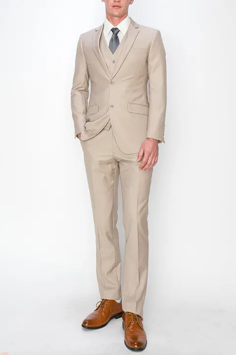 Beige 3 Piece Slim Fit Suit