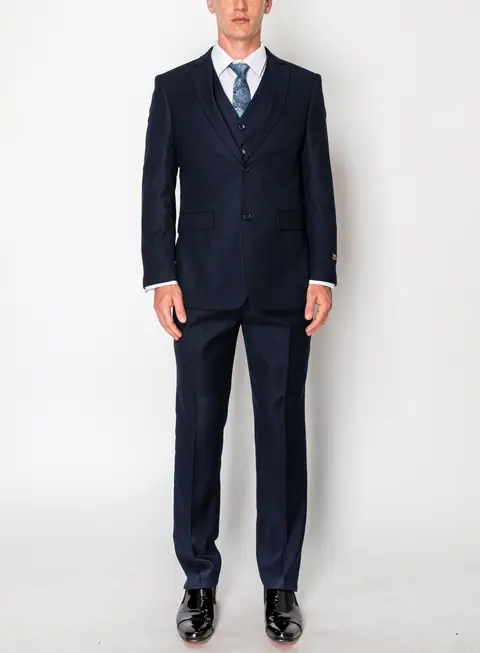 Navy 3 Piece Textured Suit