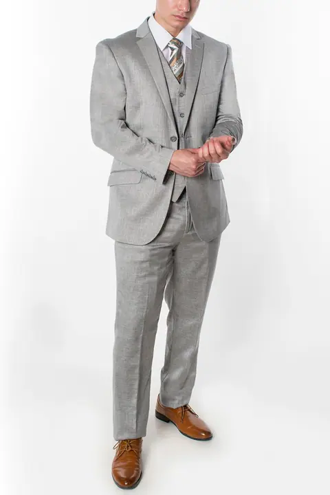 Silver 3 Piece Textured Suit