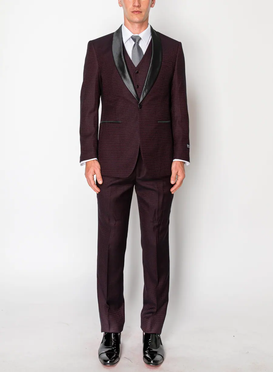 Burgundy 3 Piece Slim Fit Tuxedo