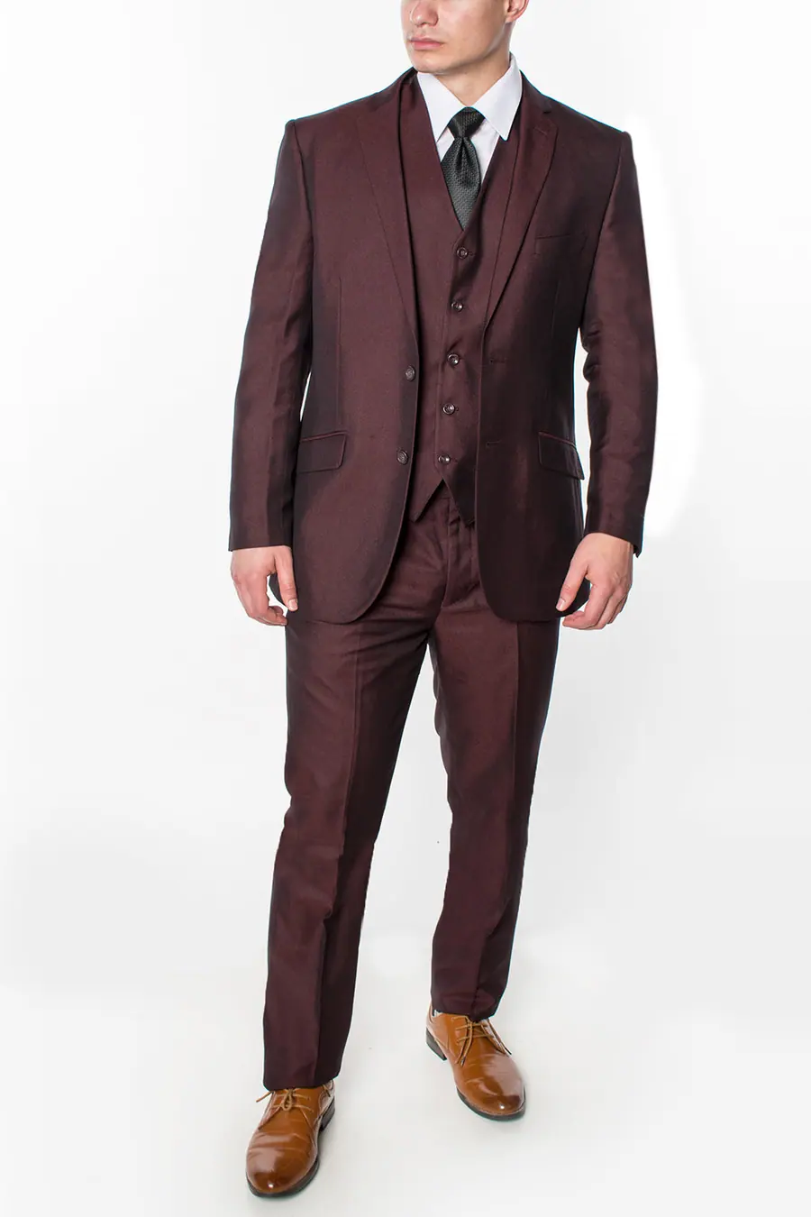 Burgundy 3 Piece Textured Suit