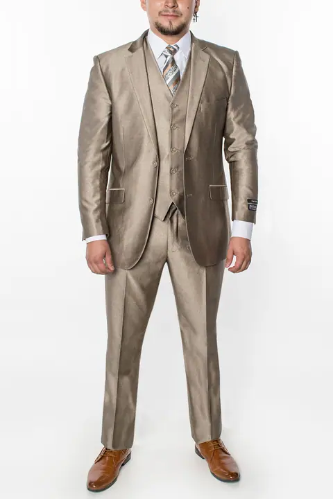 Shiny Beige 3 Piece Textured Suit