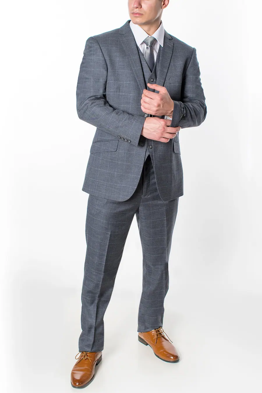Grey 3 Piece Plaid Suit