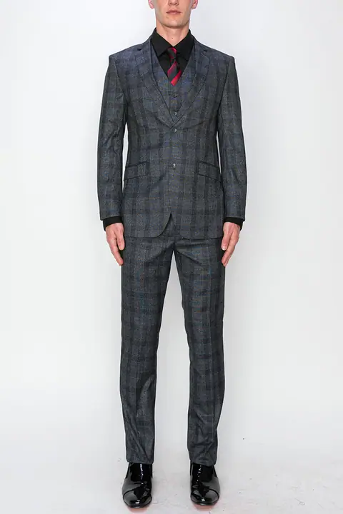 Grey 3 Piece Plaid Suit