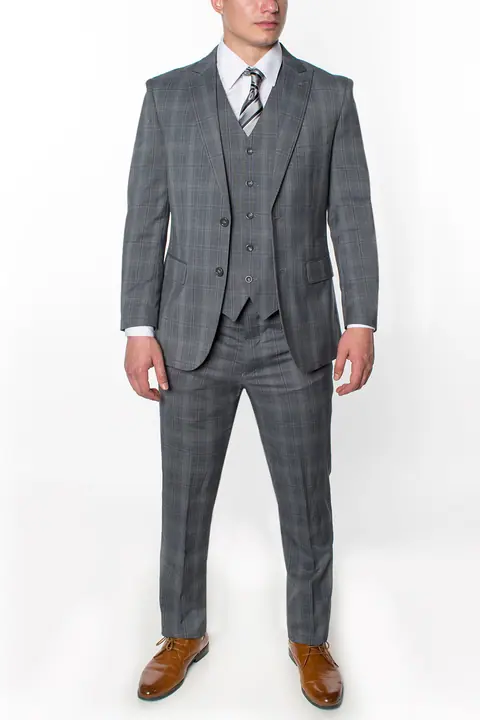 Grey 3 Piece Plaid Suit