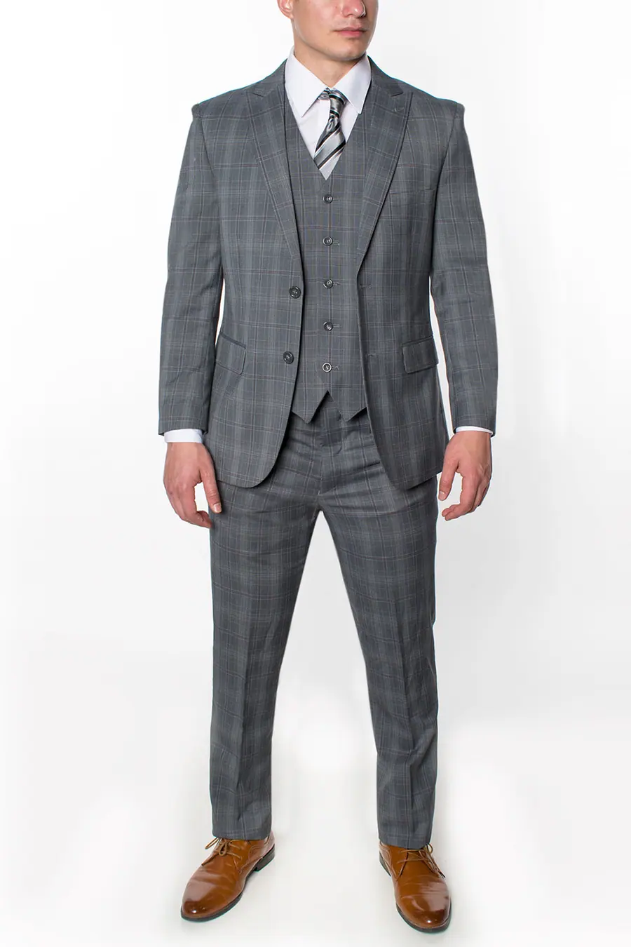 Grey 3 Piece Plaid Suit