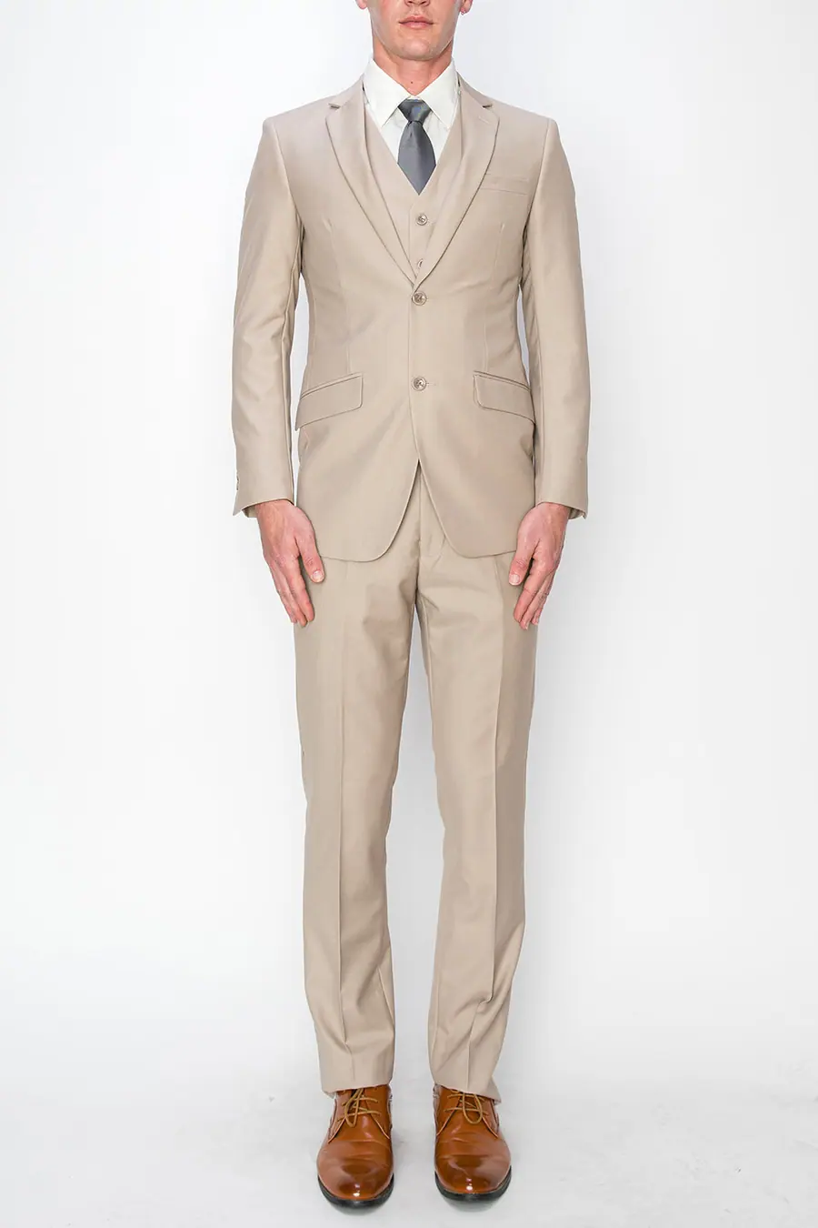 Beige 3 Piece Classic Fit Suit