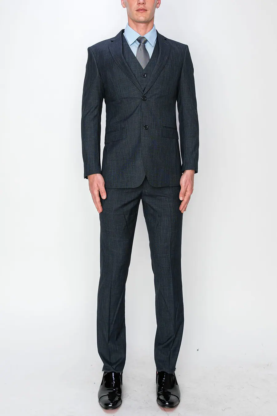 Grey 3 Piece Textured Suit