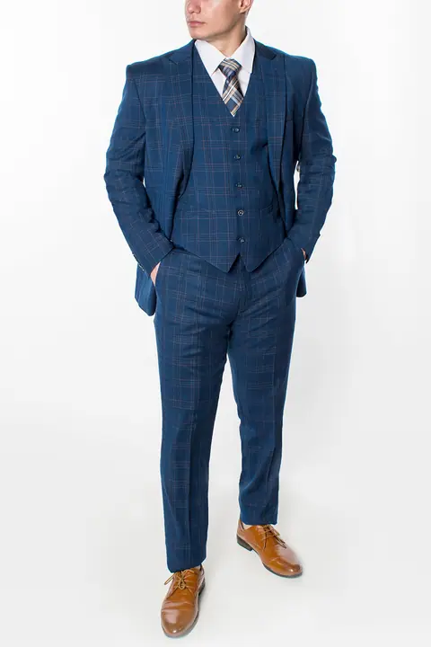Midnight Blue 3 Piece Plaid Suit