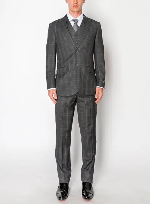 Charcoal 3 Piece Plaid Suit