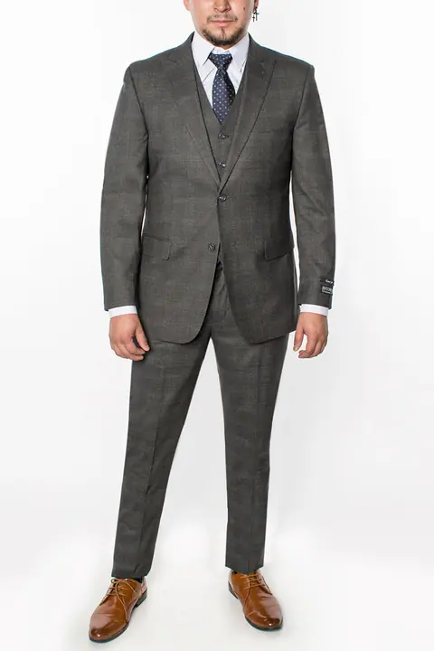 Grey 3 Piece Plaid Suit