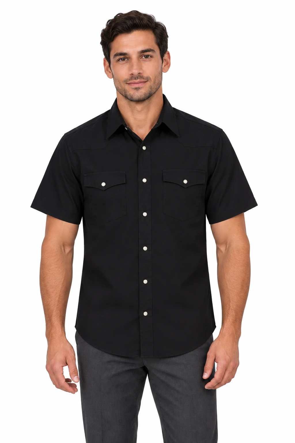Men's Solid Pearl Snap Short Sleeve Shirt