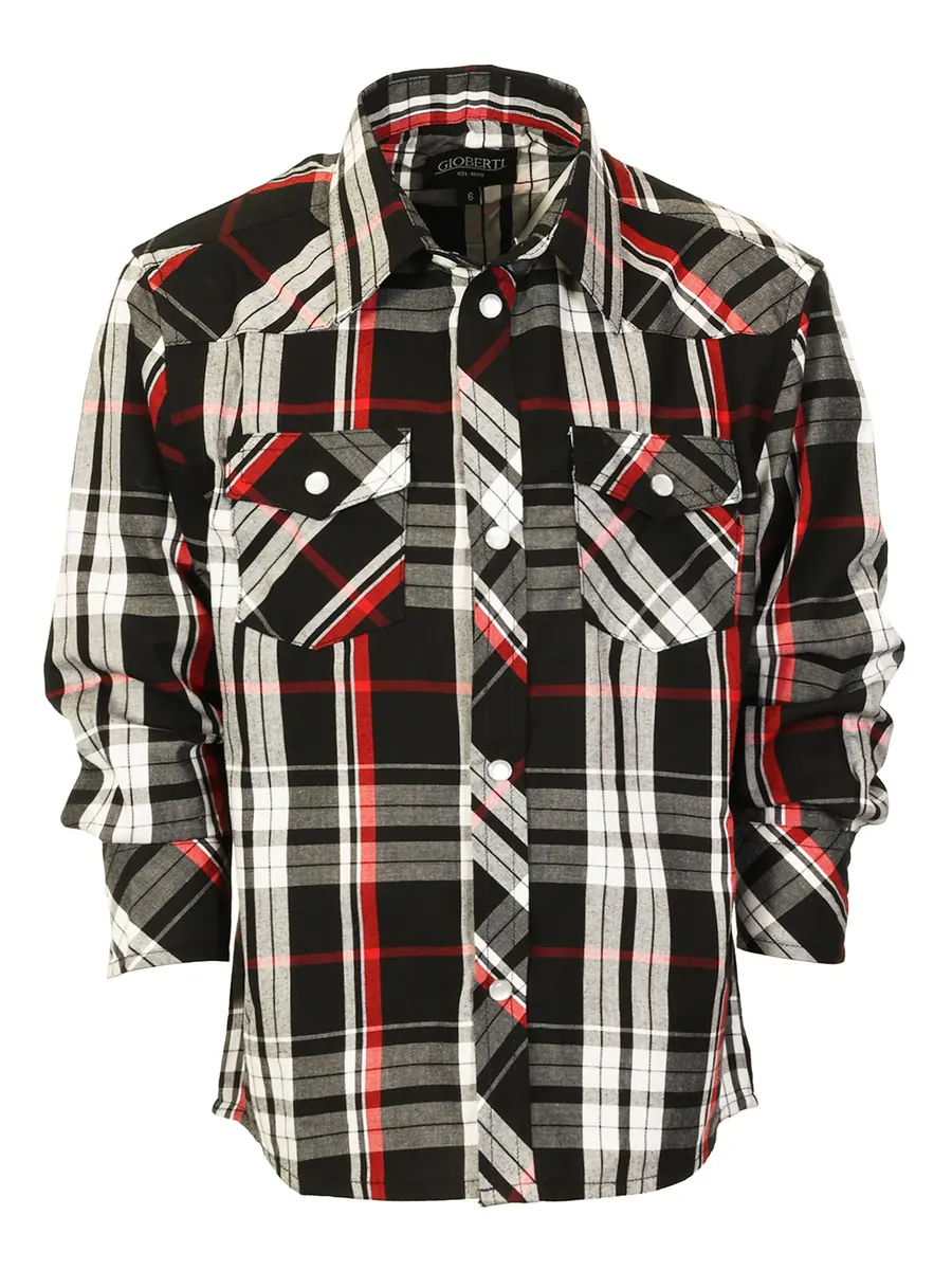 Boy's Western Plaid Pearl Snaps Shirt
