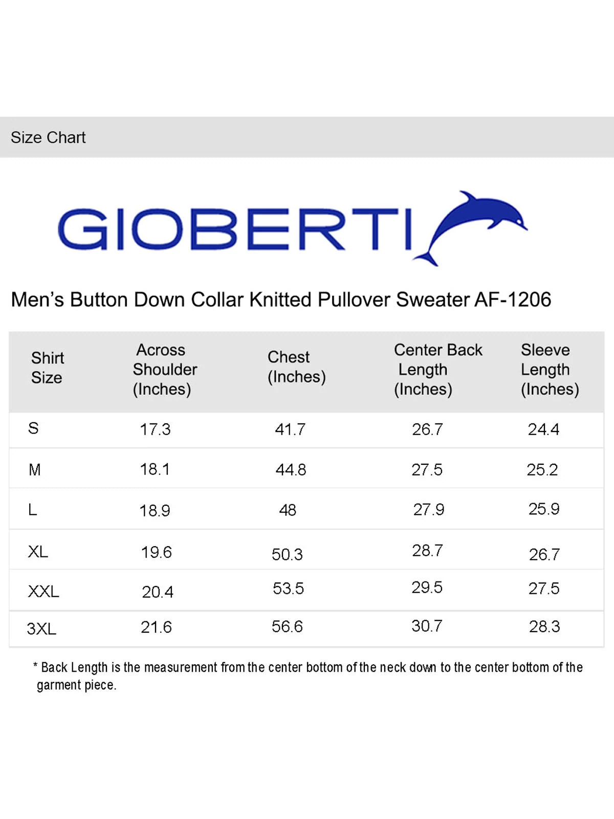 Men's Button Down Collar Pullover Sweater size chart