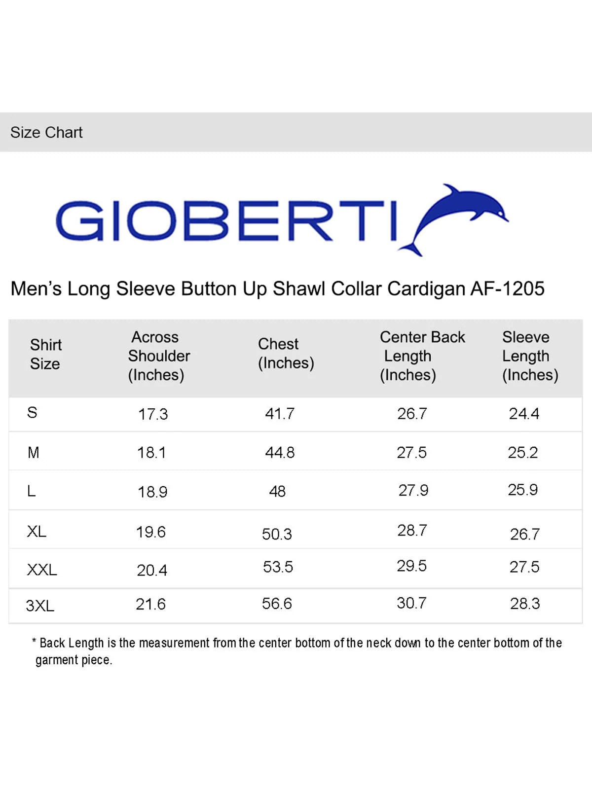 Men's Shawl Collar Knitted Cardigan size chart