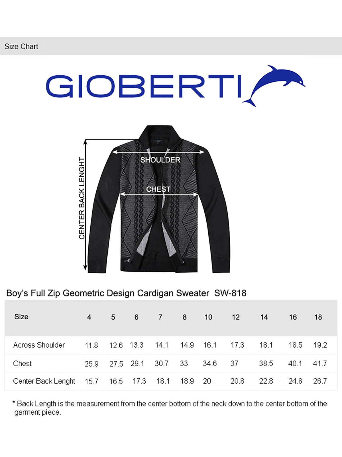 Boy's Geometric Design Sweater size chart