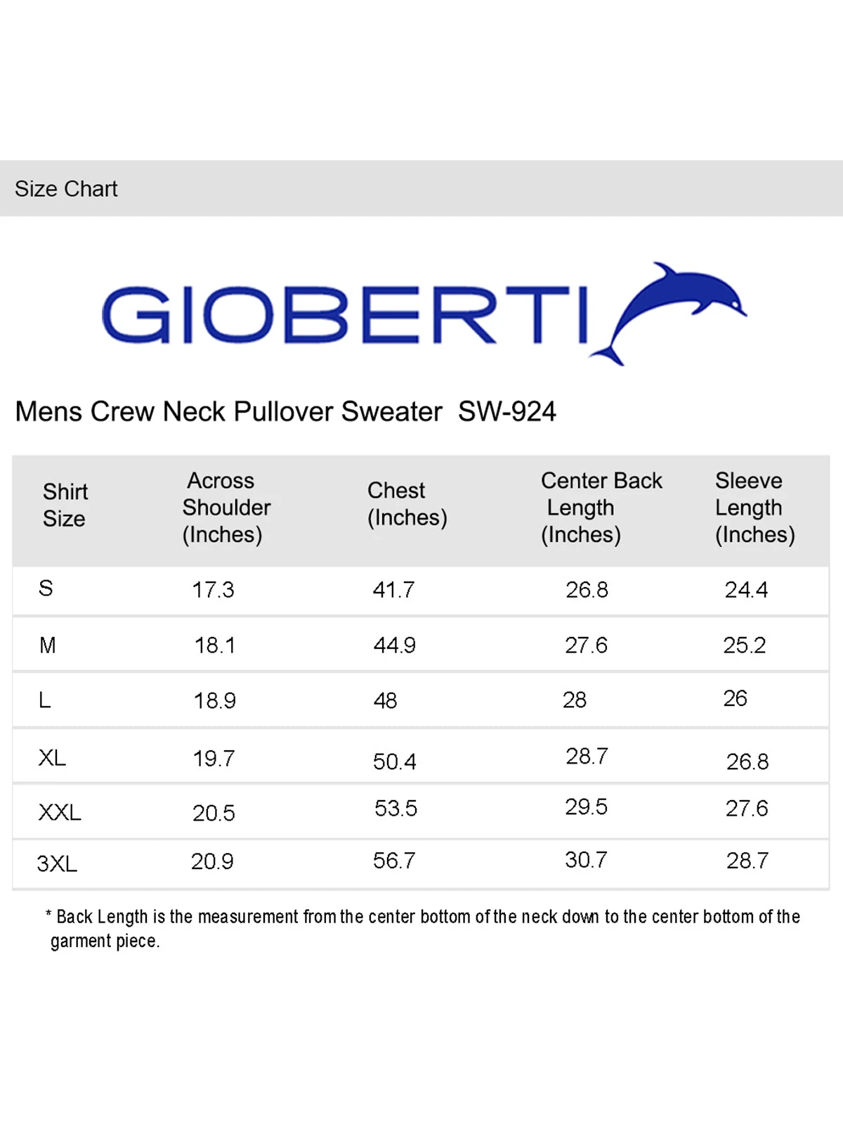 Men's Knitted Pullover Sweater size chart
