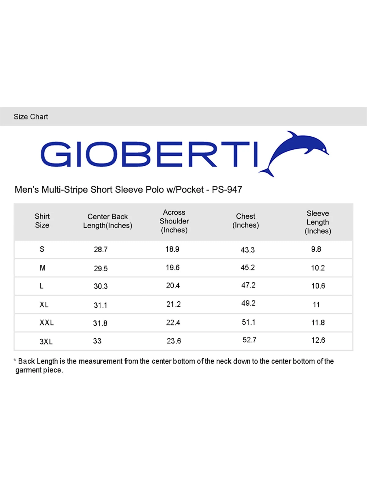 Men's Multi-Stripe Polo size chart