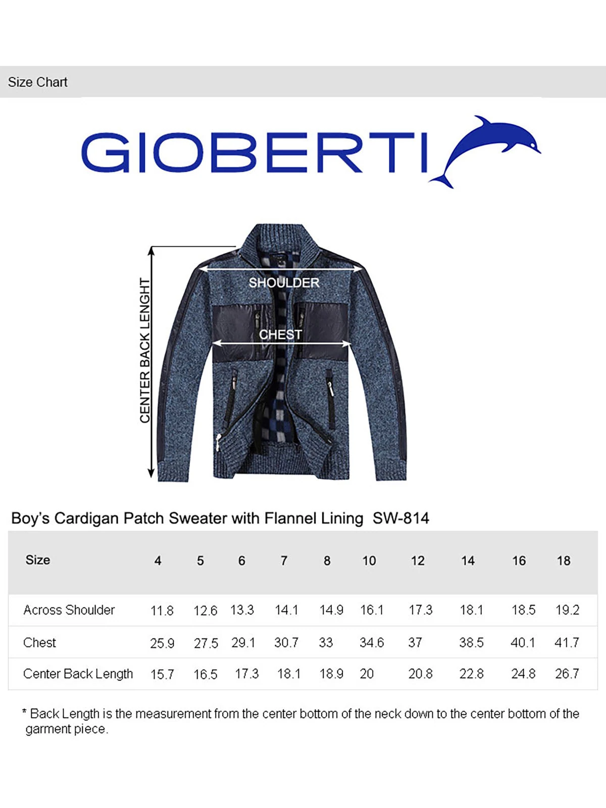 Boy's Patch Design Sweater size chart