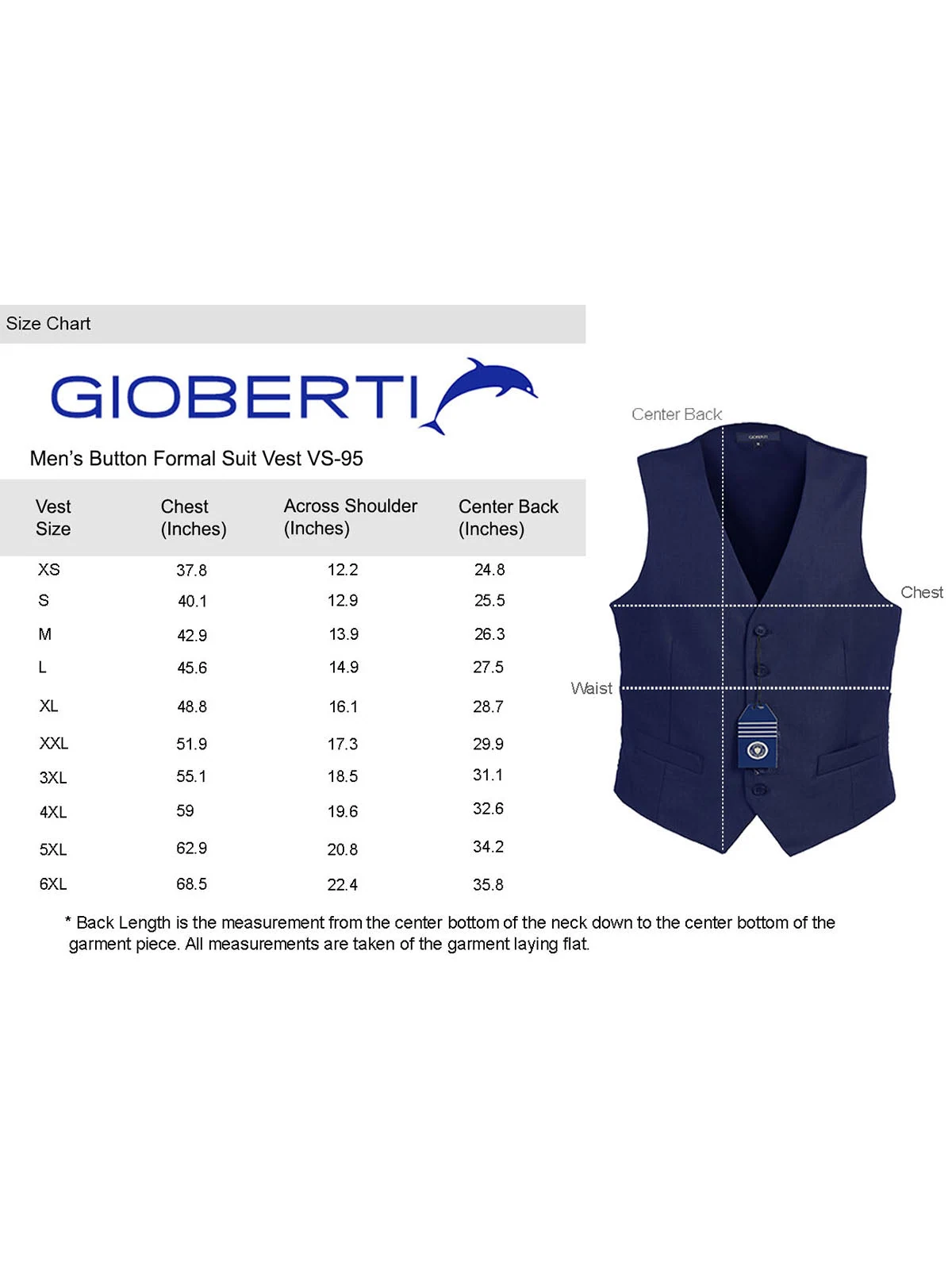 Men's Formal Suit Vest size chart