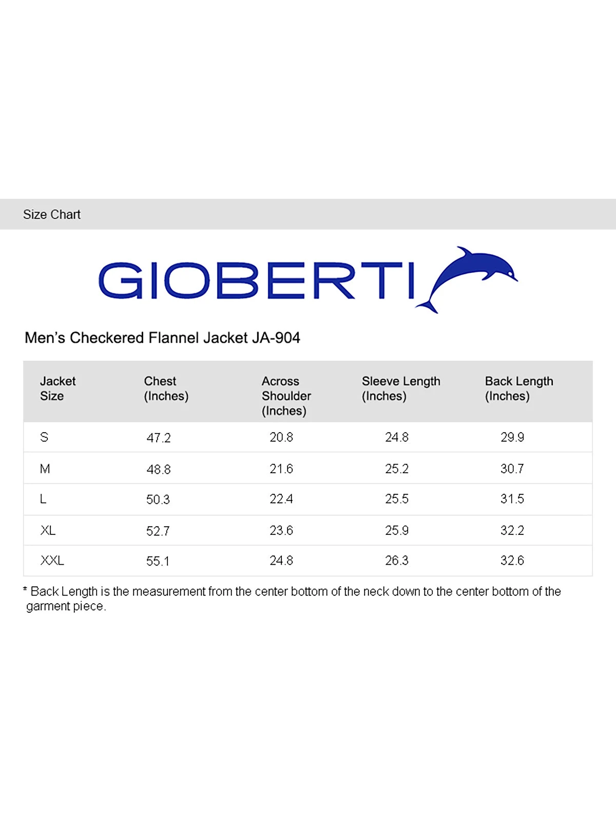 Men's Jacket w/ Hoodie size chart