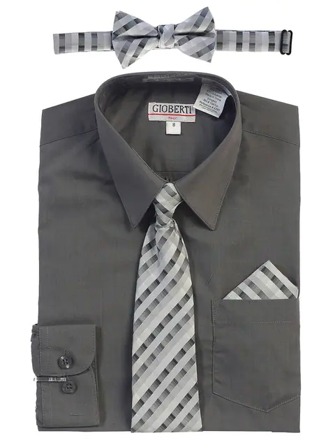 Boy's Dress Shirt w/ Plaid Tie Set